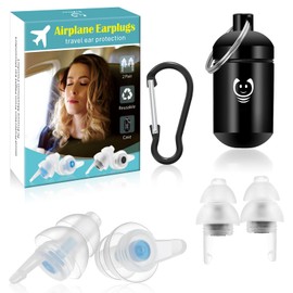 Aeroplane Ear Plugs, 2 Pairs, 25 dB Noise Insulation, 100 x Reusable, Painless Flying Travel Ear Plugs, Pressure Compensation on the Aeroplane Ear Protection Plugs for Adults Children 12+