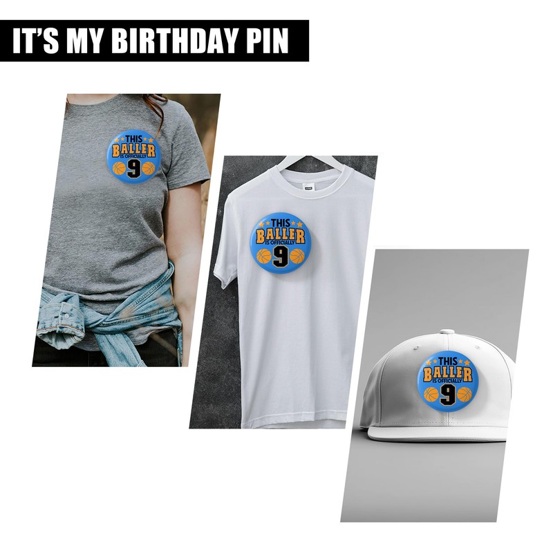 9th Birthday Pin - This Baller Is Officially 9 Button