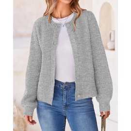 BTFBM Women's Chunky Knit Fall Cardigan 2024 Winter Long Sleeve Button Down Soft Loose Cropped Sweater Outerwear(Grey, Medium)