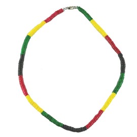 Tiger Smile Round Chips Rasta Clam Shell Choker Necklace 18" Black Red Yellow Green