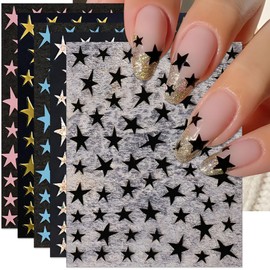IDDFEVE 8 Sheets Star Nail Art Stickers - Colorful Shiny Irregular Pentagram Self-Adhesive Glitter Sparkle Nail Decals for DIY Silver Gold White Black Manicure