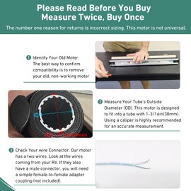 DM25DS 12V RV Awning Shade Replacement Motor – Fits 1-3/16" (30mm) Tube – Hardwired Direct Replacement for Camper, Trailer, Van Shade (No Remote Control)