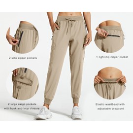 Libin Women's Travel Pants Outdoor Camping Golf Fishing Climbing Safari Trousers Hiking Cargo Pants Lightweight Quick Dry Water Resistant, Medium Khaki L