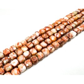 Perefct Gems Natural Orange & White Jade Beads Faceted Cube Healing Harmony Gemstone PGS121