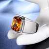 PMTIER Men's Stainless Steel Silver Plated Ring with Square Orange