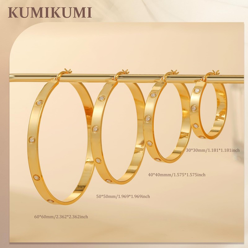 KUMIKUMI Sterling Silver Hoops Earrings for Women,5MM Wide Hypoallergenic Thick