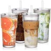 19oz Ribbed Glass Tumblers with Lids & Straws – Set
