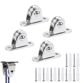 Metal Pulley with Duplex Bearings, Pulley with Ball Bearings, Standing Block Pulley, Stand Block Pulley for Ropes, with 8 Screws and 8 White Plastic Sleeves (Pack of 4)