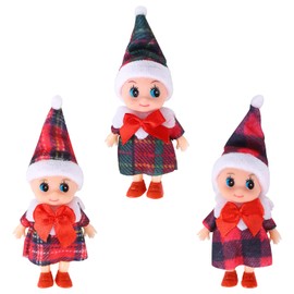 Hileyu Pack of 3 Christmas Elf Doll, Baby Elf on Shelf, Christmas Baby Tiny Christmas Elf for Girls and Boys, Novelty Toy, Christmas New Year, Gift Stocking Stuffers (Plaid Style)