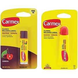 Carmex, Duopack Bálsamo Labial Classic en Barra Cereza  Classic en Tubo, para Labios secos y Agrietados, Protege y Suaviza, 2 pz