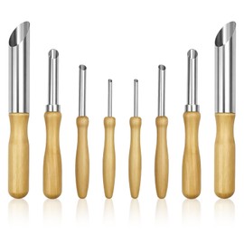 Mnvhoky Stainless Steel Round Clay Hole Cutter Set with Wooden Handles, Pottery Sculpting and Drilling Tools for Ceramic Craft Supplies（8-Piece）