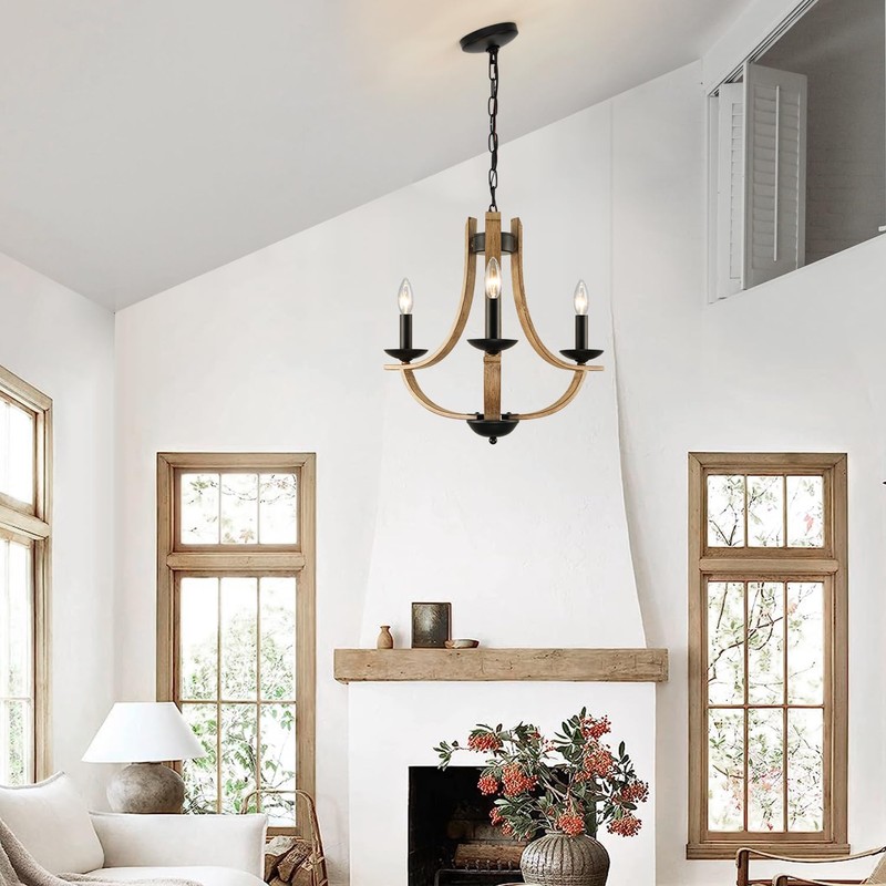 LAMPKEDUO Farmhouse Chandelier for Dining Room 3-Light 19" Wide Adjustable