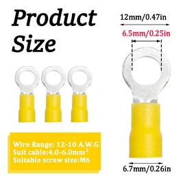 CEEYSEE 50Pcs 12-10 AWG M6 of Yellow Insulated Ring Terminal-Electrical Wire Connectors-Ring Crimp Terminals Connectors（PRY6)