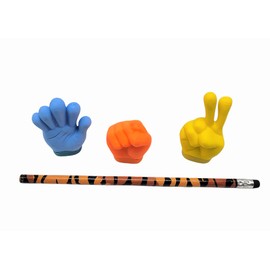 Zugar Land Kids Stationery Sets (12 Hand Gesture Pencil Sharpeners) Neon Color. Blue, Orange, Yellow.