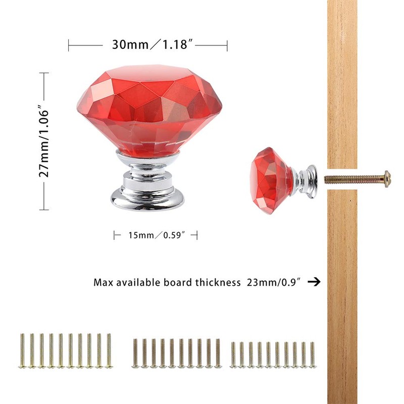 CZC HOME 10 PCS Diamond Crystal Glass Pull Handle Cabinet