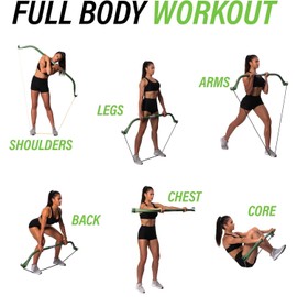 Gorilla Bow Lite Exercise Bow with Resistance Bands Workout Equipment for Legs, Arms, Waist, Shoulders and Back, Portable Home Exercise Equipment for Men and Women (Lite Bow, Green, Base Bundle)