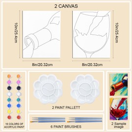 WEBEEDY Paint and Sip Kit Pre Drawn Canvas 8 x 10 Inch Couples Pour Wine Canvas Painting Kit for Adults Date Night Paint Party Favor Valentine's Day Christmas Anniversary Unique Gift,2 Pack 20x25cm
