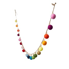 Serene Spaces Living 72" Multicolor Hanging Lightbulb Wool Felt Pom Pom Garland, Classroom Garland, Colorful Christmas Garland, Rainbow Felt Garland for Tree Decoration, Kids Playroom, Birthday Party