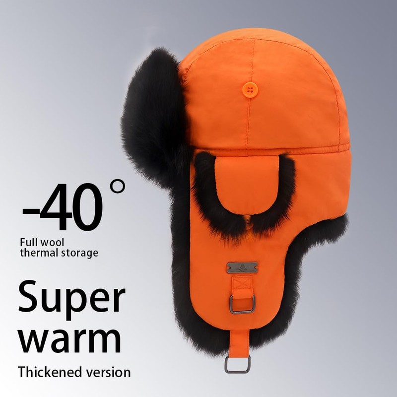 Kurhatic Winter Trapper Hat, Warm 100% Rabbit Fur Aviator Hat,