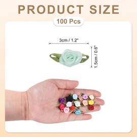 sourcing map 100pcs Light Green Ribbon Roses 5/8" x1-3/16 Mini Roses for Crafts Little Satin Bows Roses Artificial Flowers