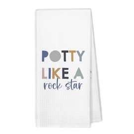XBBMGG Funny Kids Hand Bathroom Towels, Potty Like a Rock Star Quote Dish Tea Towels, Boys Bathroom Decor, Teen Boy Decorative Towel for Nursery Children Toilet Restroom Guest Bath, 16x24 Inches