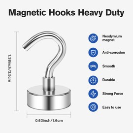 Grtard 10 Pack 25 LBS Magnetic Hooks Heavy Duty, Strong Neodymium Magnet Hooks for Hanging, Magnet with Hooks for Fridge, Home, Kitchen, Industry, Workplace, Office