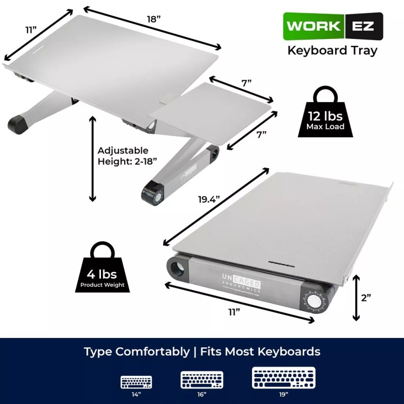 Uncaged Ergonomics WORKEZ KEYBOARD TRAY adjustable height computer stand on