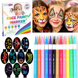 12 Colour Face Paint – Water-Based – Mess-Free Face Painting Kit with Stencils – Fast-Drying, Washable, Easy to Clean, Non-Toxic Face Paint for Festivals, Parties, Masquerade, Fancy Dress, Carnival