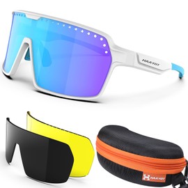 TR90 Sunglasses, for Road Biking, Sports, Baseball, Running, UV400 Protection, Polarized Lens, Interchangeable Colors, Set of 3 Colors, Ultra Lightweight, Adjustable Nose Pads & Temples, L