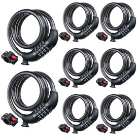 Hotop 8 Pcs Bike Locks Bulk High Security 4 Digit Heavy Duty Bicycle Cable Locks with Mounting Bracket 4 Ft Resettable Coiling Bike Lock with Combination, 1/2 Inch Diameter(Black)