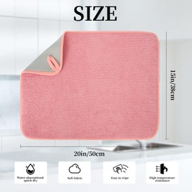 VESHE 2 Pack Microfiber Dish Drying Mat for Kitchen Counter,Ultra Absorbent Dish Drainer Mat ,Dish Drying Pad , Dish Rack Mat 20×15 Inch (Pink)