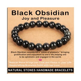 AD Beads Handmade Gemstone Stretch Elastic Bracelet Crystal Healing Reiki Nature's Beauty and Spiritual Essence Unisex (8mm, Black Obsidian (Pleasure))
