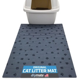 Drymate Drymate Original Cat Litter Mat, Contains Mess from Box, Protects Floors, Urine-Proof, Machine Washable, Soft on Kitty Paws, Absorbent, Waterproof (USA Made, Recycled Content) (20x28)(GreyStripePaw)
