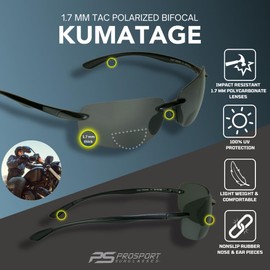 proSPORT Polarized Bifocal Sunglass Reader Smoke +1.50 Men and Women. Durable and LightWeight Rimless Sporty Style