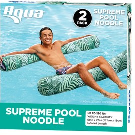 Aqua Oversized Inflatable Pool Noodle – 2 Pack – Soft Mesh Jumbo Noodle Pool Float – Teal/White Fern