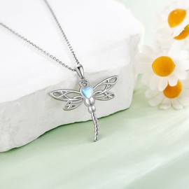 AXOMY Dragonfly Necklace for Women 925 Sterling Silver Celtic Dragonfly Pendant Moonstone Dragonfly Necklace Dragonfly Jewelry Gifts for Dragonfly Lovers