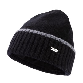 TOP-EX XL/XXL 100% Merino Wool Beanies Hats Men & Women Fleece Lined Winter Knitted Hat Warmer Cuffed Beanie Cold Weather Skull Hat Large Head Black