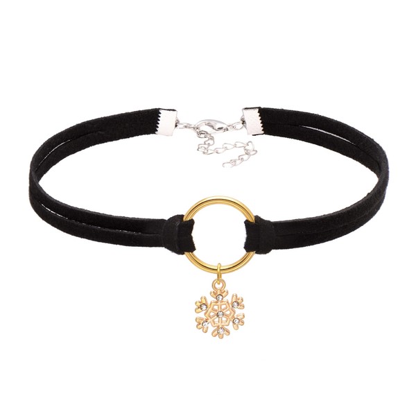 Paialco Soft Suede Leather Cord Choker Necklaces Golden Circle with