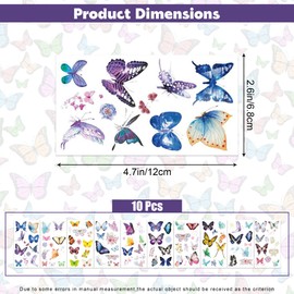 10Sheets Butterfly Temporary Tattoos,Realistic Butterfly Temporary Stickers for Kids Women Girls,Colorful & Waterproof Body Art Fake Tattoos for Birthday Party,Festival Gifts,Face Makeup Decoration