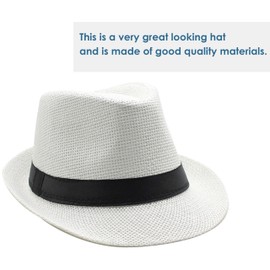 Gossifan Straw Fedora Hat for Men Panama Hat Short Brim Summer Sun Hat, Black Belt-white, Medium