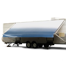 RV Awning Fabric Replacement, Heavy-Duty 18.5oz Vinyl Weatherproof Camper Awnings, Universal Outdoor Canopy for Camper, Trailer, and Motorhome Awning Replacement, Royal Blue Fade, 19'(18'2" Fabric)