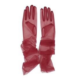 QRBTSCL Women's Wedding Bridal Mesh Tulle Gloves Long Opera Costume Party Gloves 27" Elbow Length Sheer Glove Burgundy
