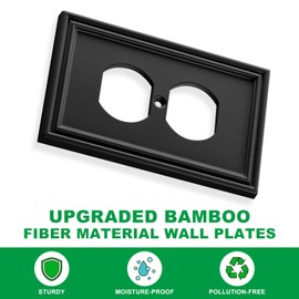 Black Modern Decorative Outlet Covers Wall Plate Electrical Switch Plates and Receptacle Outlet Covers Bamboo Fiber Material Wall Plates for Kitchen Bathroom (1 Gang Duplex Outlet-4 Pack)