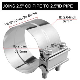 VehiMata 2.5 Exhaust Clamp, 2PCS 2 1/2" Stainless Steel Lap Joint Band Clamp for Mufflers, Pipes, Catalytic Converters