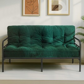 MAXYOYO 6" Futon Mattress Full Size, Thick Boucle Futons Sofa Couch Bed Sleeper Sofa Bed Floor Mattress for Adults, Shredded Foam Filling (Frame Not Included), Green