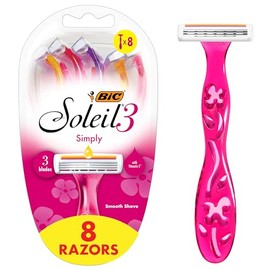 BIC Soliel Simply Smooth - Maquinilla de afeitar desechable para mujer, con tira lubricante de vitamina E y 3 cuchillas, juego de 8 piezas