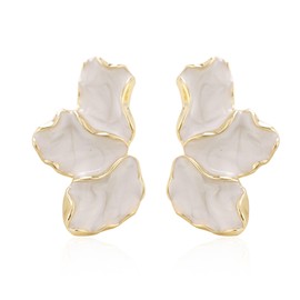 Peasimy Irregular Petal Earring For Women Stainless Steel Unique Statement Flower Dangle Earrings Trendy Jewelry Gift (White)