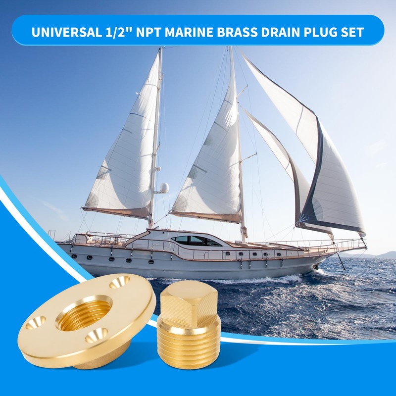 luxlead Brass Boat Drain Plug Kit, 1/2 Inch NPT Marine