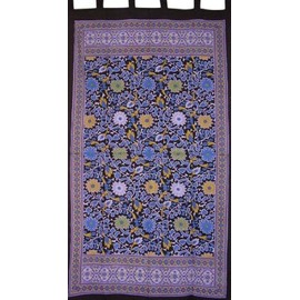 India Arts Sunflower Print Tab Top Curtain Drape Panel Cotton 44" x 88" Purple Black