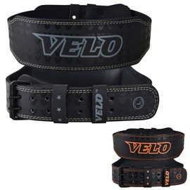 VELO Power Weight Lifting Buffalo Hide 4" Leather Belt Gym Back Support Strap Training Fitness Exercise for tough workouts | Power lifters | Supports Lumber Lower back (Black-White, XL)